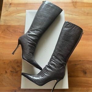 Jimmy Choo IDAHO Lizard Print Leather High Knee pointed toe Boots Size 37